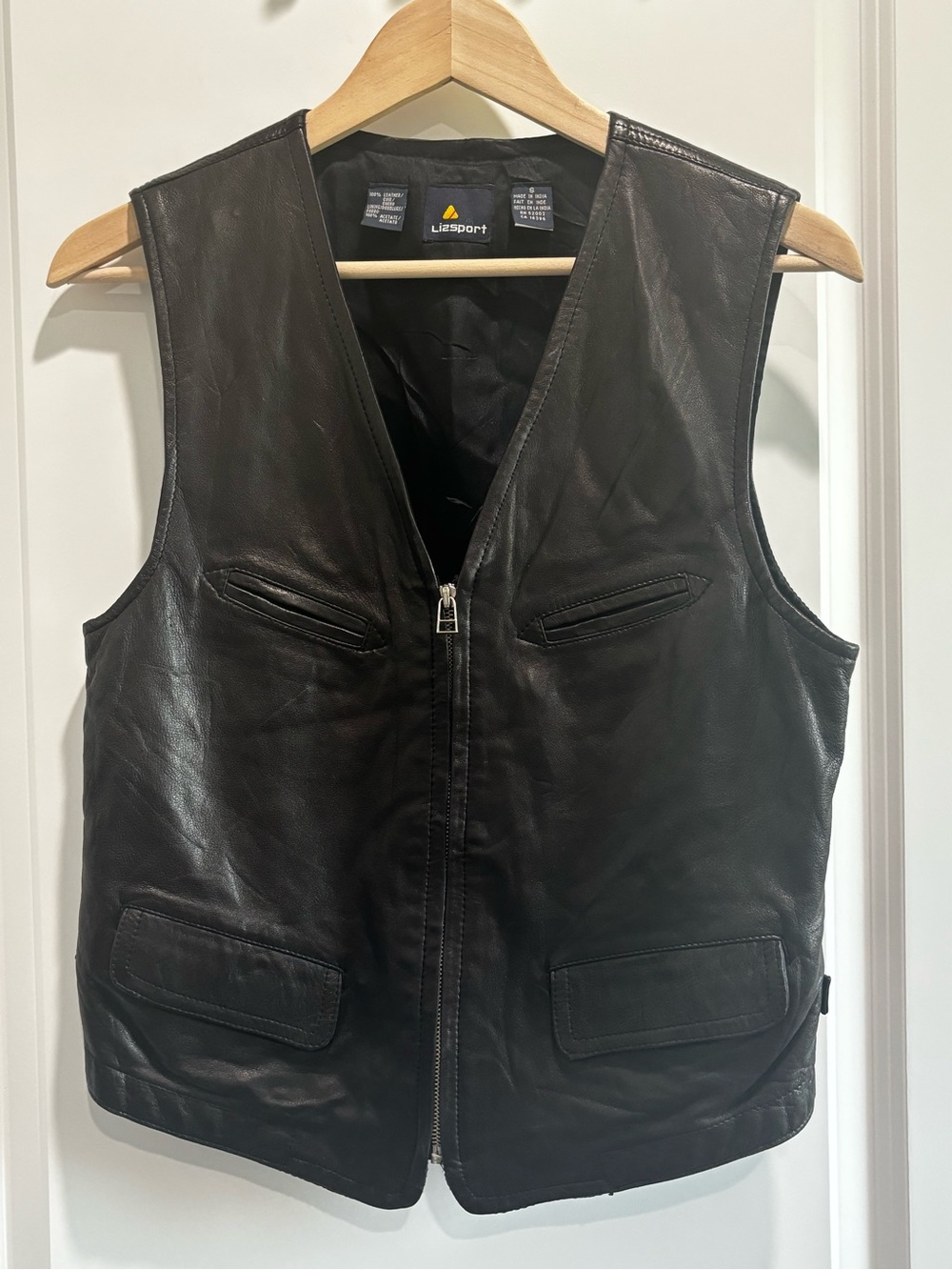 Vintage Liz Sport Women's Black Leather Zip Vest
